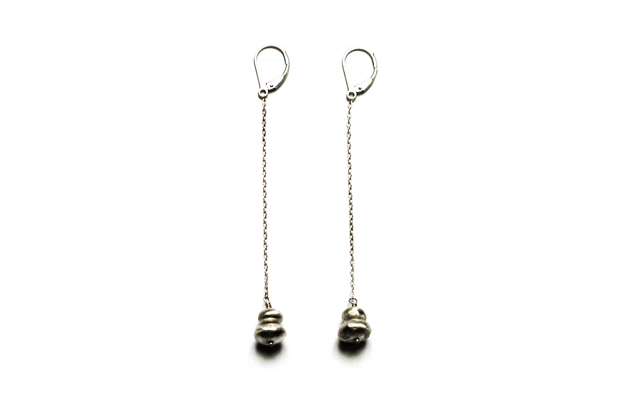 silver double nugget on chain earrings   $100.00   item 03-003 