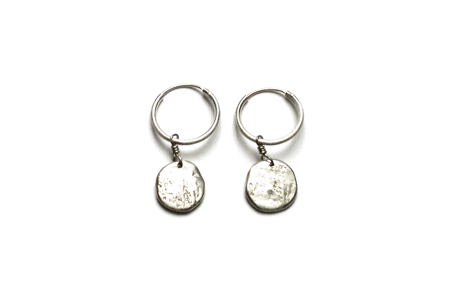 medium silver disc hoop earrings   $60.00   item 03-004 