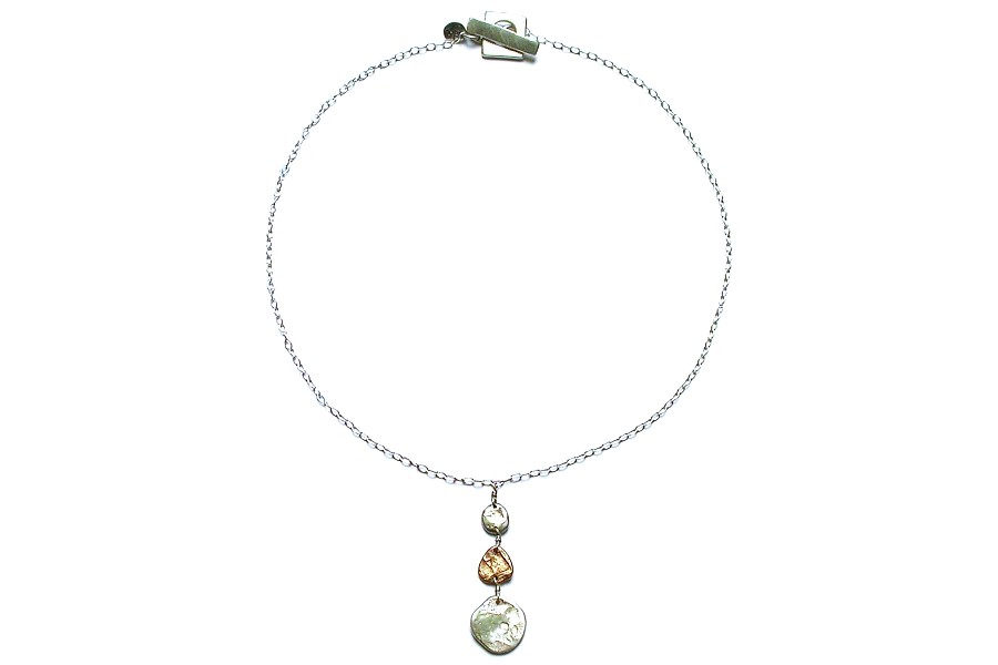 gold & silver 3 disc pendant neckpiece   $160.00   item 03-030 