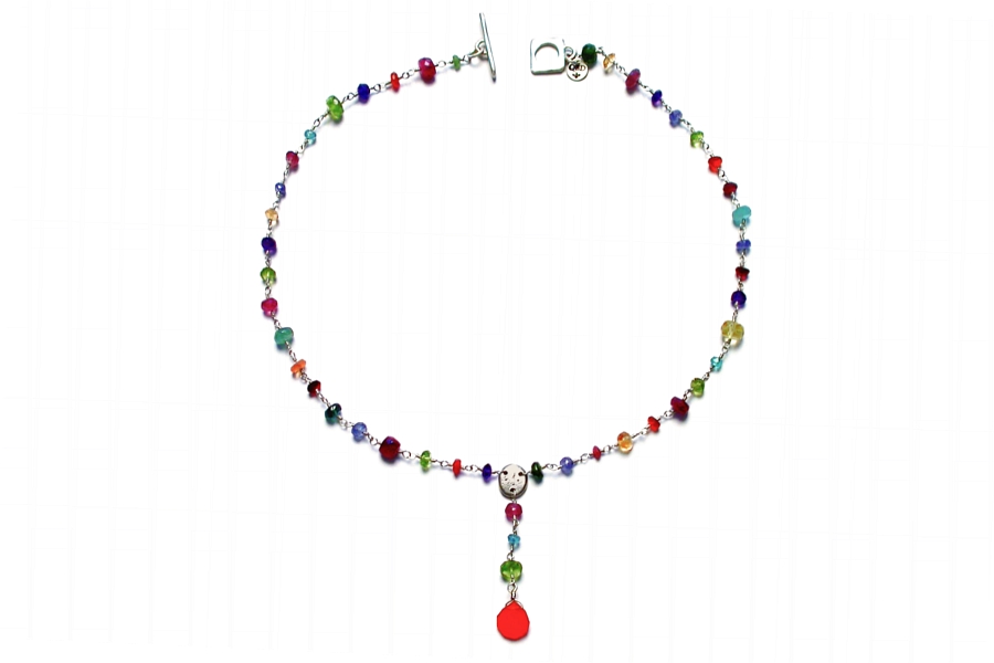 multicolour & carnelian briolette Y neckpiece   $275.00   item 03-036 