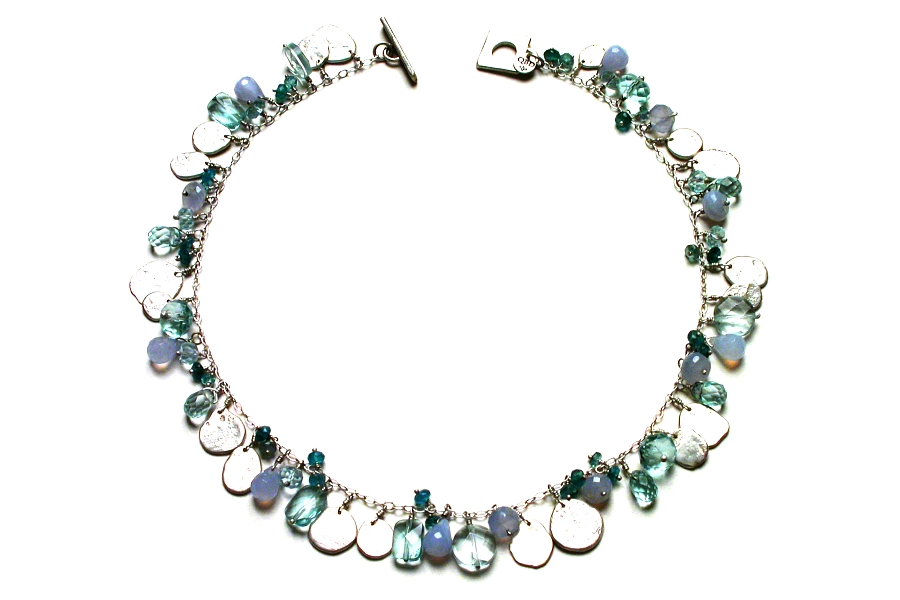 mixed blues & silver disc charm neckpiece   $695.00   item 03-057 