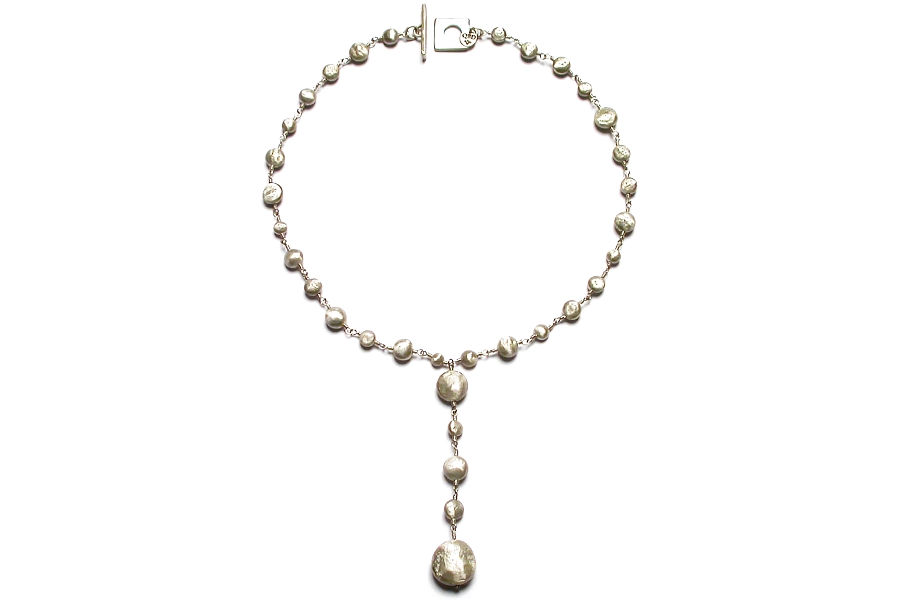long-drilled silver nugget Y neckpiece   $450.00   item 04-031 
