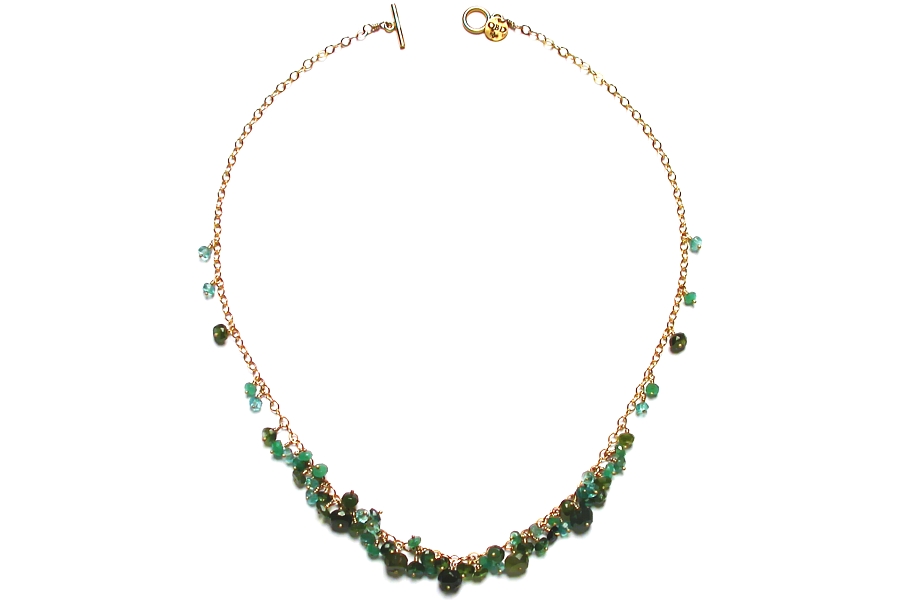 emerald, apatite & tourmaline dangle neckpiece   $350.00   item 04-049 