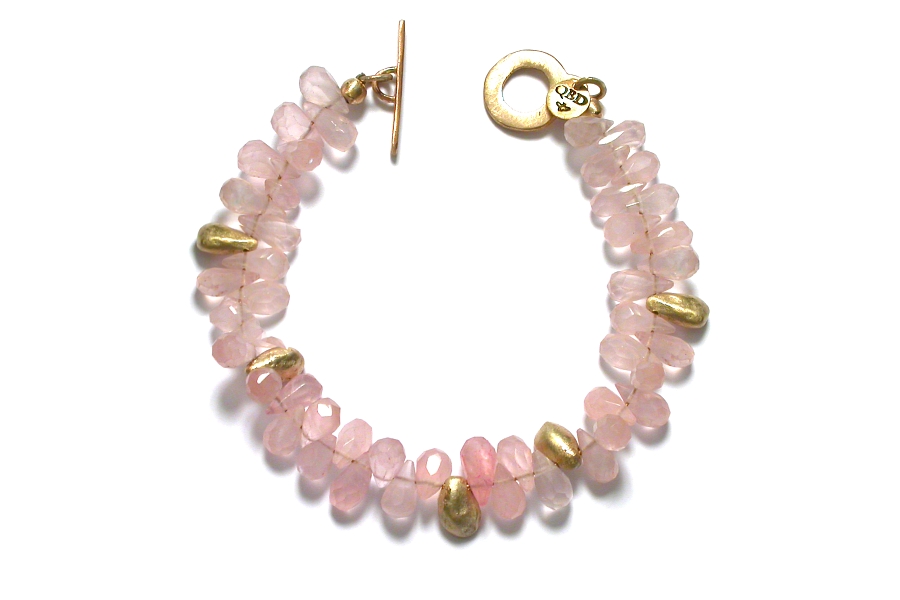 gold drop & rose quartz briolette bracelet   $395.00   item 04-410 