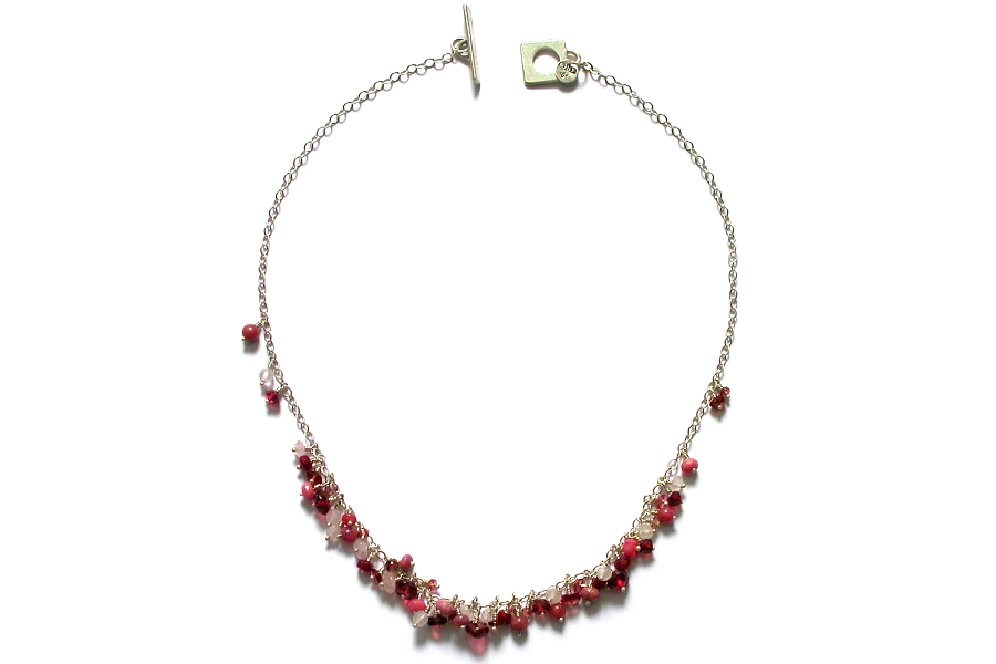 'pinks' on silver cluster neckpiece   $295.00   item 04-423 