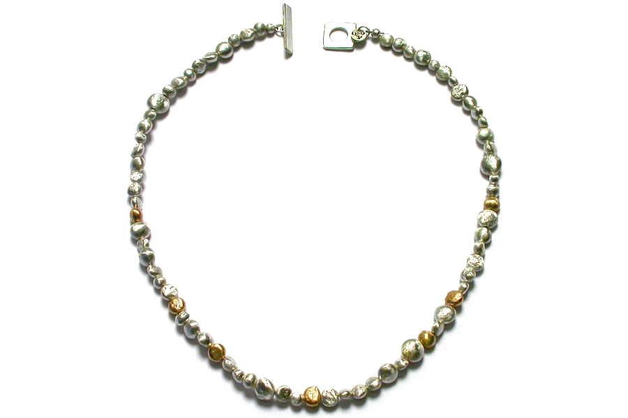 long-drilled silver & gold nugget neckpiece   $695.00   item 04-431 