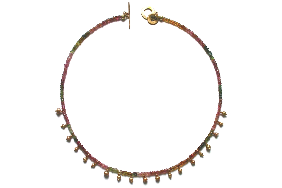 gold mini-nugget and mixed tourmaline dangle neckpiece   $480.00   item 04-479 