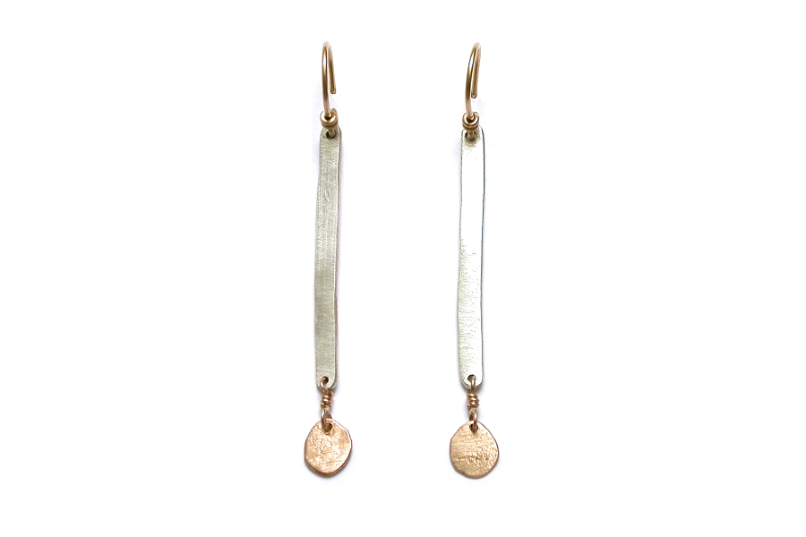 silver stick & gold mini-disc earrings   $110.00   item 05-003 
