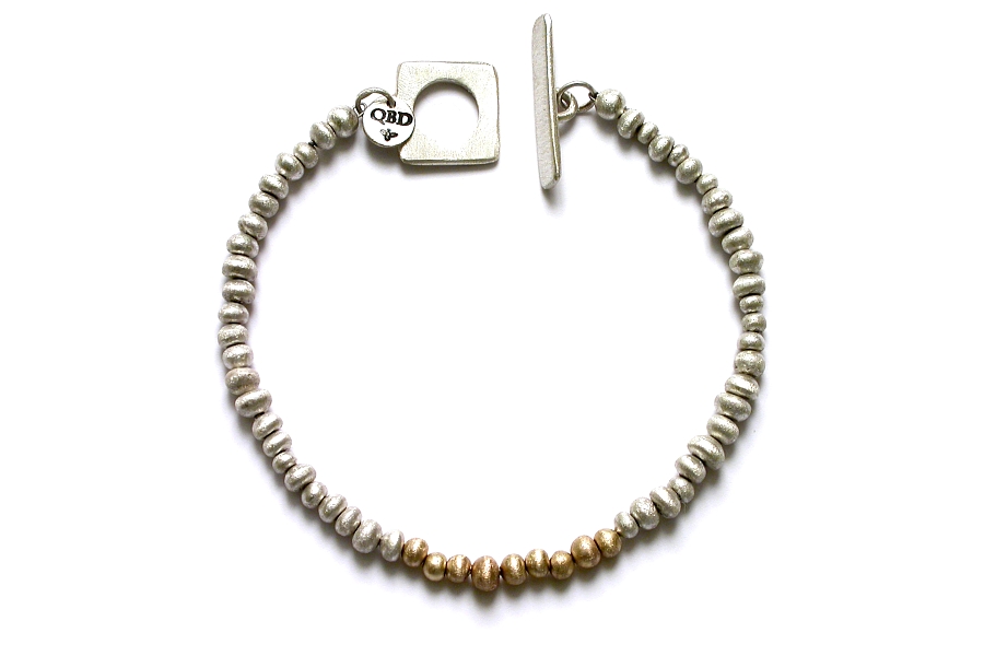 silver mini-nugget with gold mini-nugget line bracelet   $395.00   item 05-026 