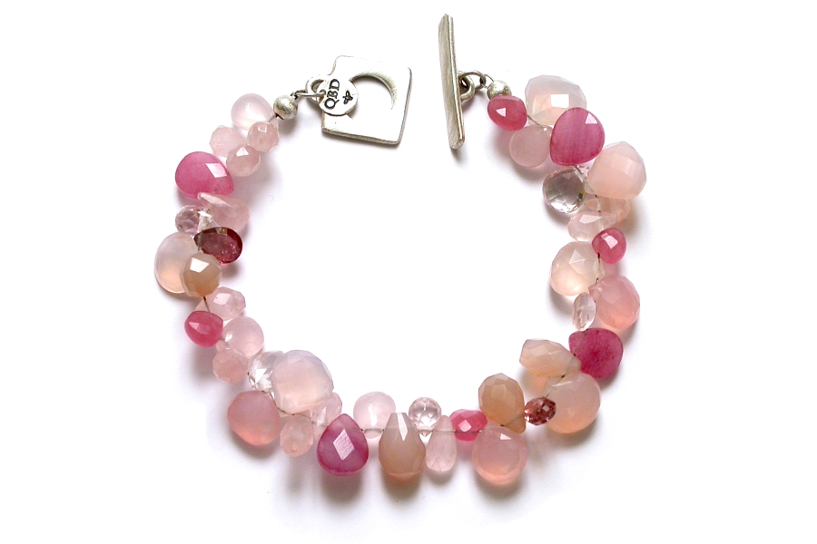 chalcedony, jade, rose quartz, pink aquamarine & tourmaline mixed briolette bracelet   $275.00   item 05-029 