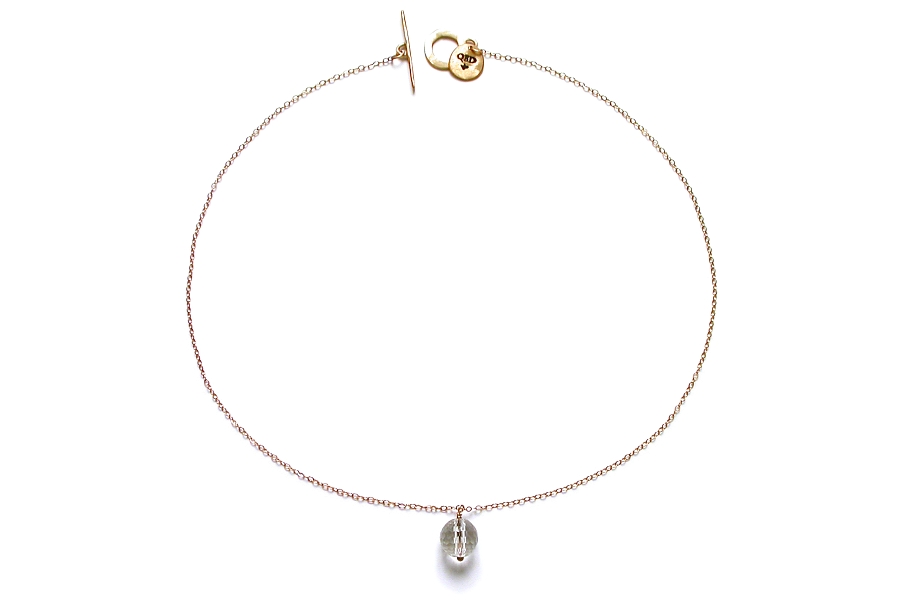 faceted rock crystal round on gold neckpiece   $110.00   item 05-116 