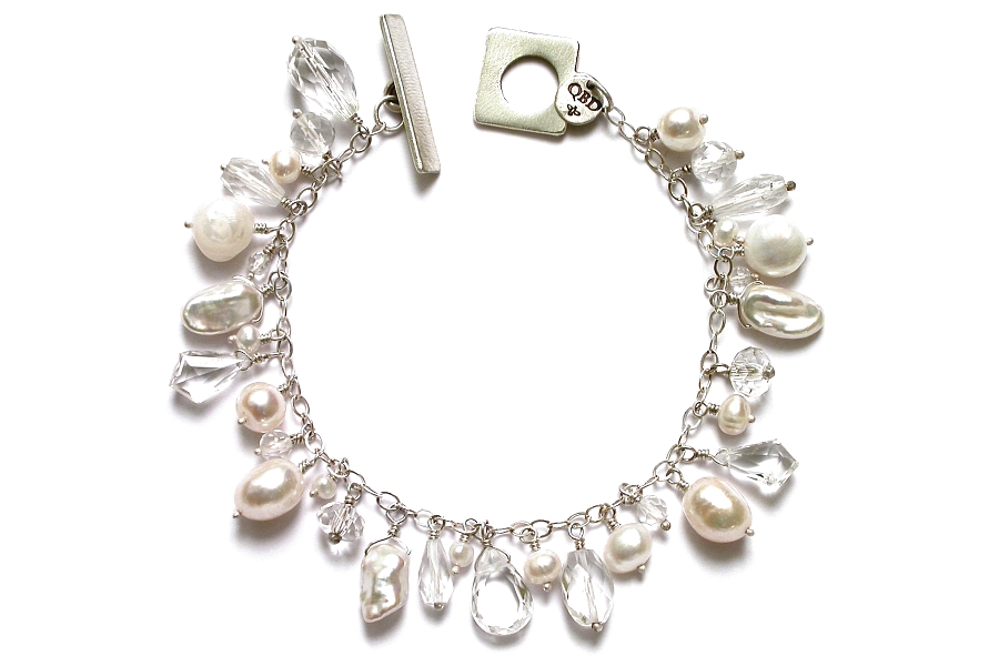 mixed freshwater pearl, rock crystal & topaz dangle bracelet   $260.00   item 05-131 