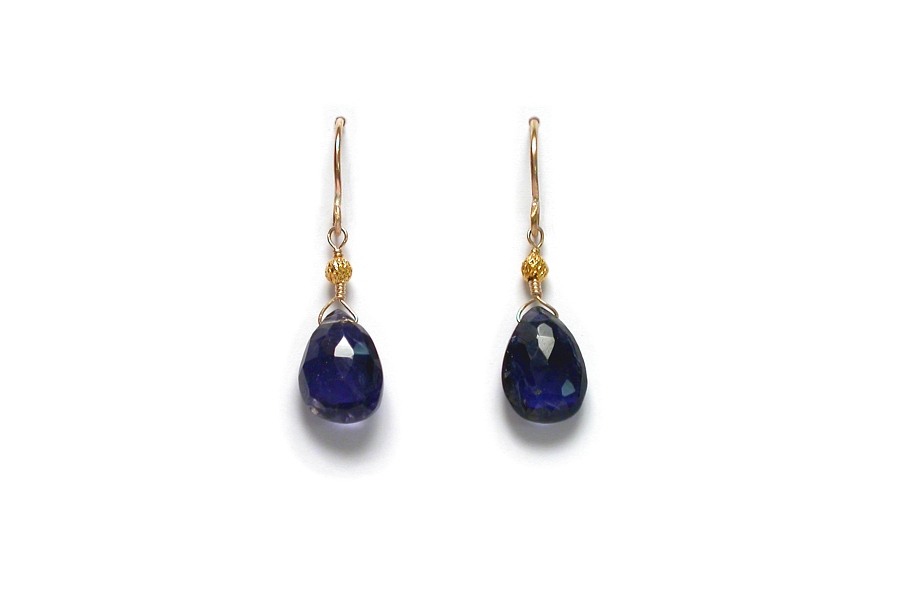 iolite briolette & 22K gold bead earrings   $95.00   item 06-109 
