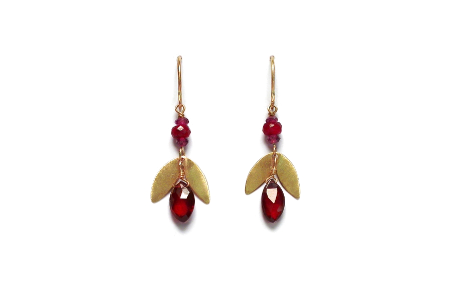 10K gold 'leaf', garnet & ruby earrings   $125.00   item 06-110 