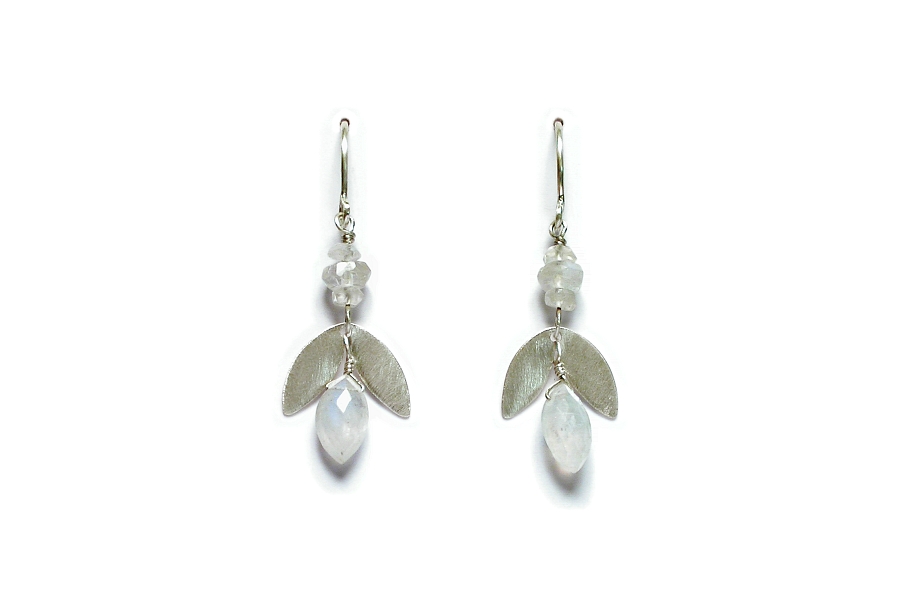 silver 'leaf' & moonstone earrings   $110.00   item 06-116 