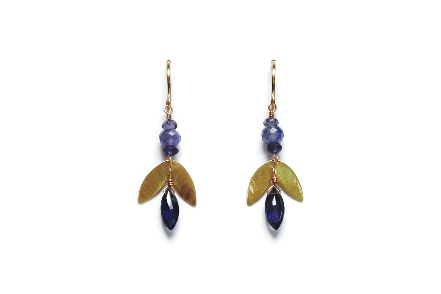 10K gold 'leaf', iolite & tanzanite earrings   $125.00   item 06-117 