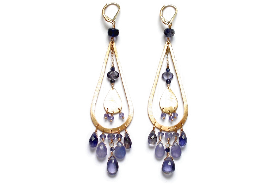 superfancy 10K gold, tanzanite & iolite drop earrings   $495.00   item 06-122 