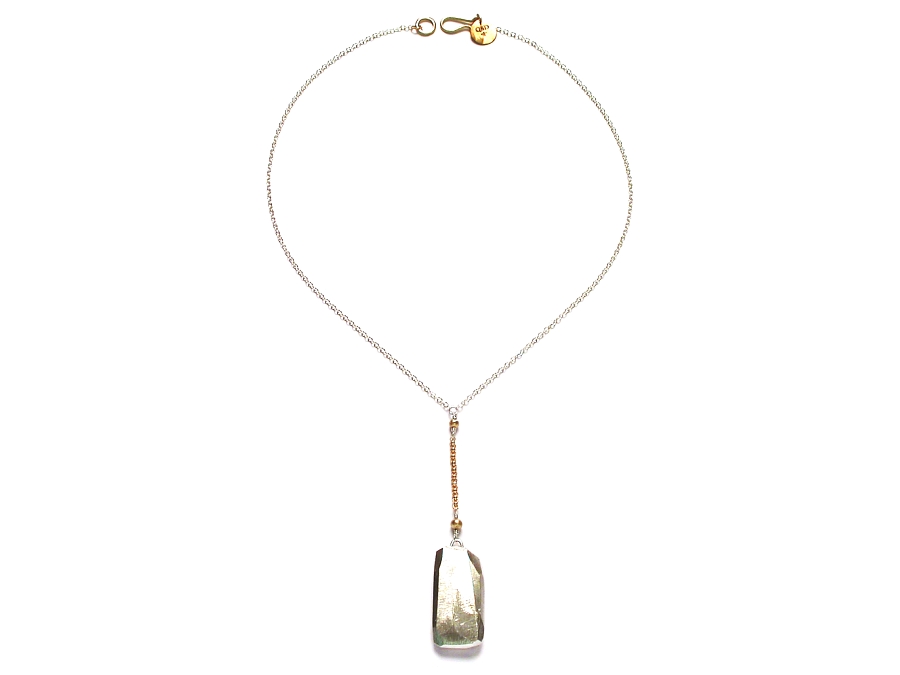 silver hand-faceted 'slab' with gold mini-nugget Y neckpiece   $240.00   item 06-207 
