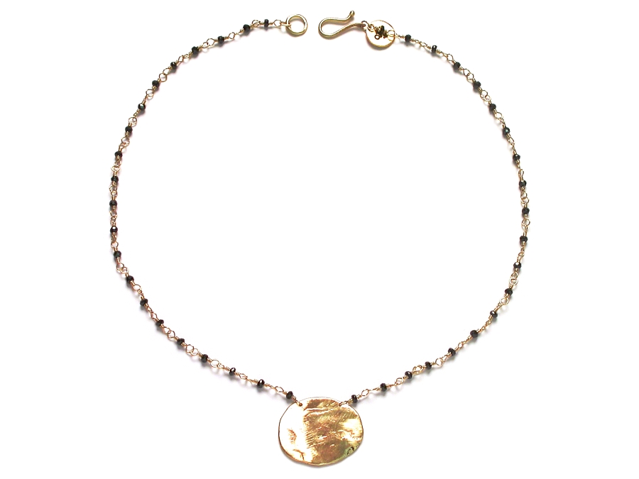 black cz & large 10K gold disc neckpiece   $425.00   item 06-210 