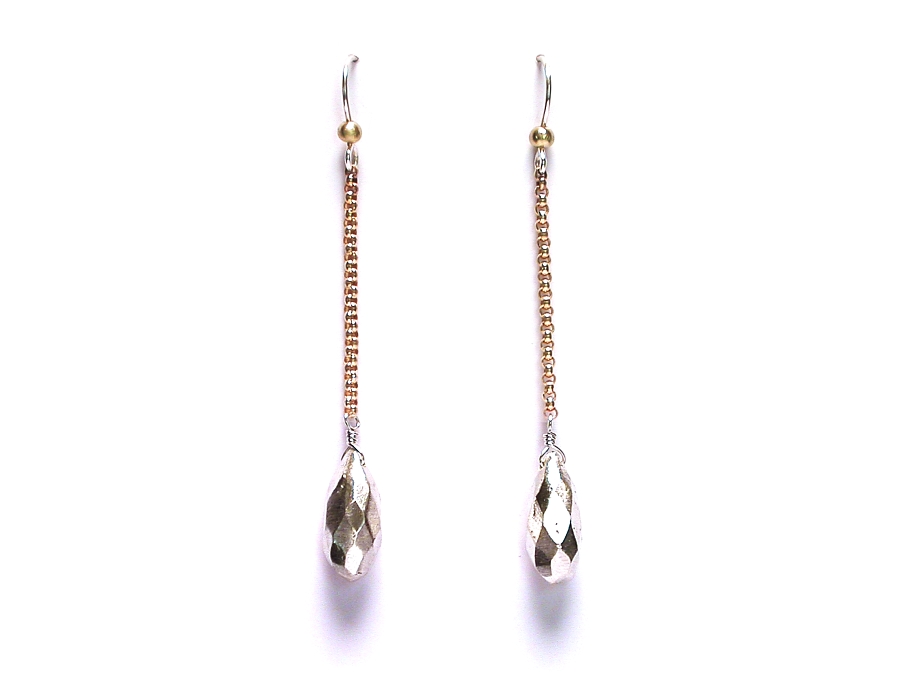 medium silver briolette with gold-filled chain & 10K gold mini-nugget earrings   $170.00   item 06-211 