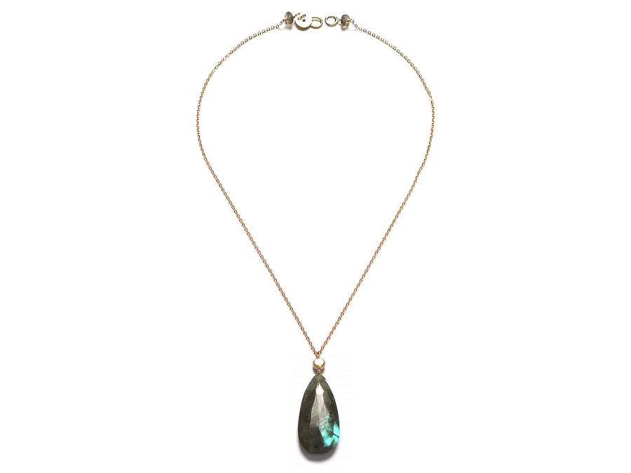 large labradorite briolette with 10K gold nugget 18 inch neckpiece   $210.00   item 06-226 