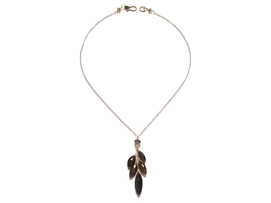 labradorite marquis cluster drop neckpiece on silver chain   $165.00   item 06-232 