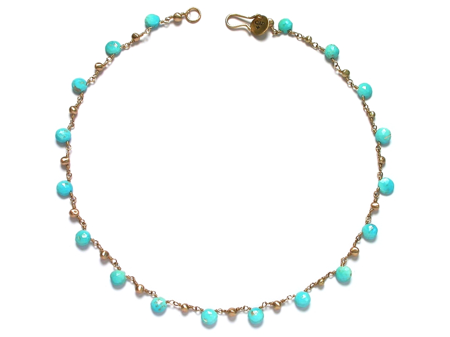 turquoise coin briolette & gold mini-nugget neckpiece   $495.00   item 07-106 