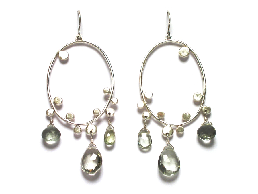 fancy dot 'cherry blossom' & green amethyst oval earrings   $195.00   item 07-109 