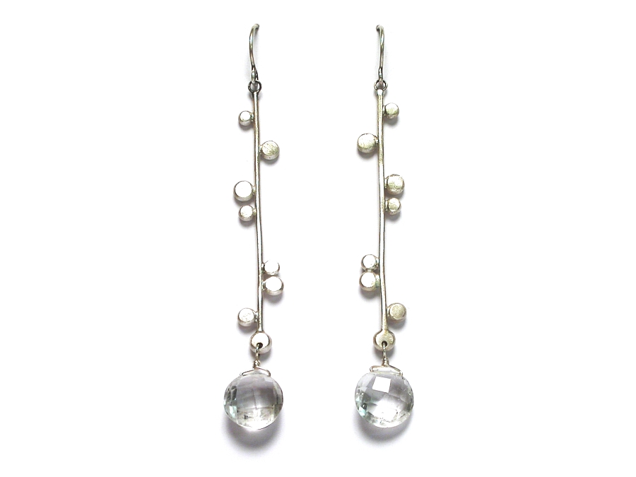 dot 'cherry blossom' & rock crystal coin briolette large stick earrings   $120.00   item 07-112 
