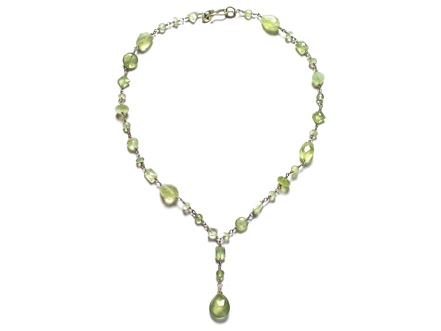 mixed prehnite wire-wrapped Y neckpiece   $195.00   item 07-122 