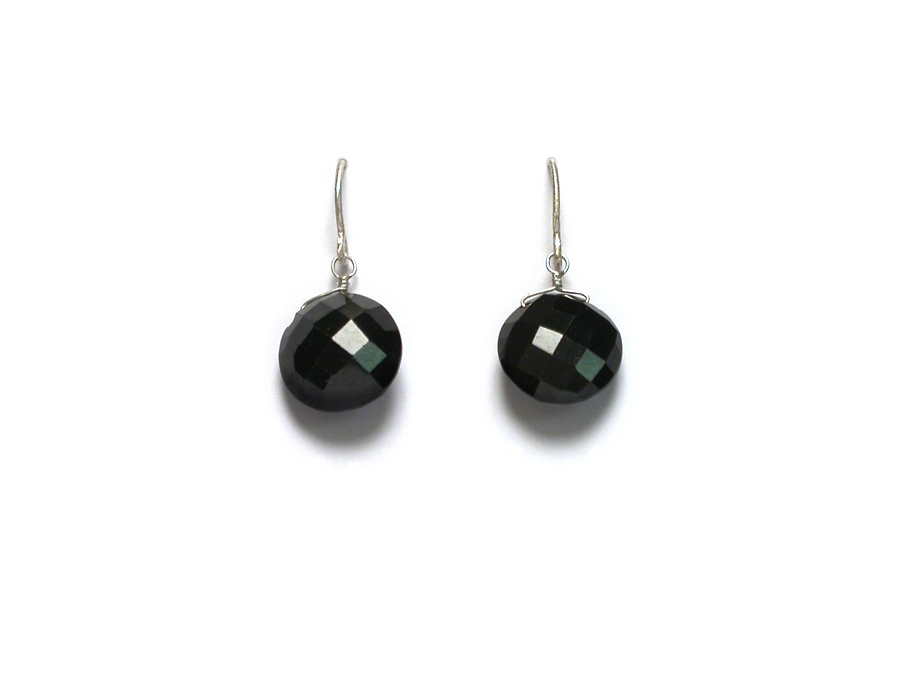 black spinel coin briolette earrings   $45.00   item 07-140 