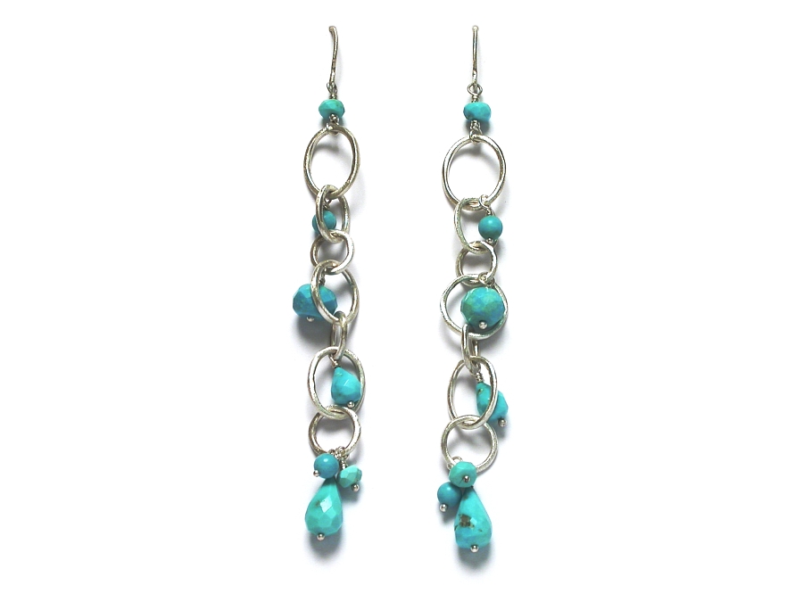 turquoise & silver link dangle earrings   $160.00   item 07-154 