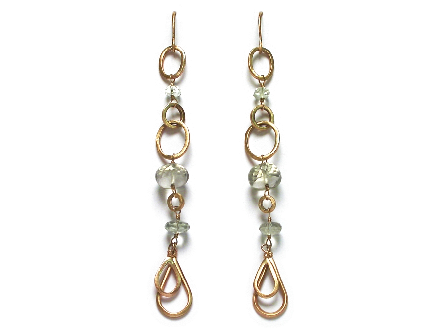 long gold link & green amethyst earrings   $340.00   item 07-157 