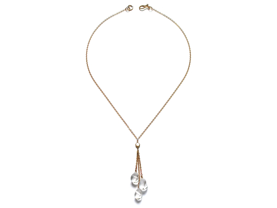 rock crystal spiral briolette & 10K gold dot triple dangle neckpiece   $175.00   item 07-169 