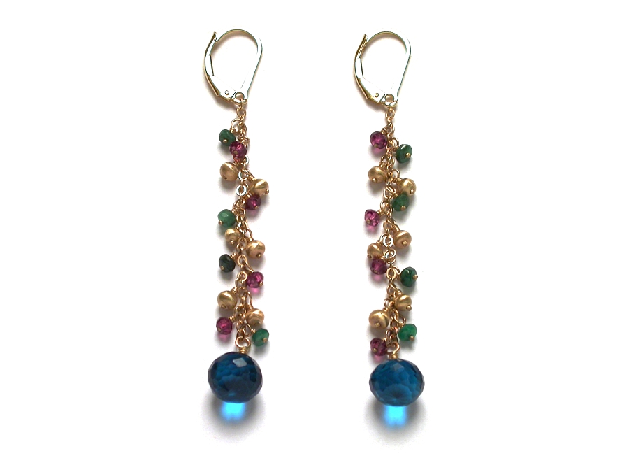 gold mini-nugget, amethyst, emerald & hydrothermal quartz earrings   $220.00   item 07-217 