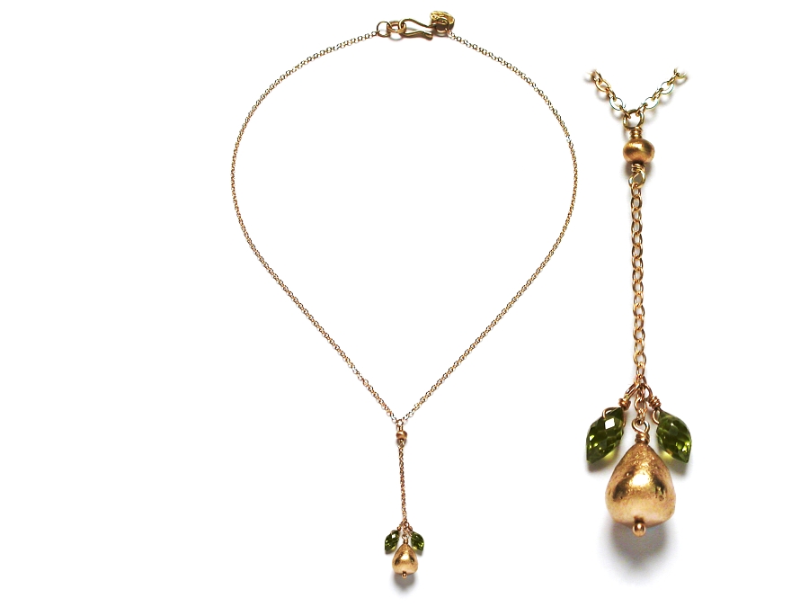 gold pear & green cz 'Y' neckpiece   $275.00   item 07-223 