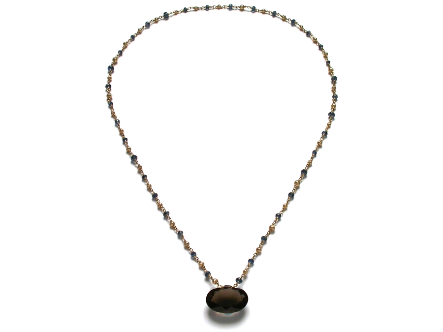 gold mini-nugget, kyanite & smoky quartz 24 inch neckpiece   $575.00   item 07-228 