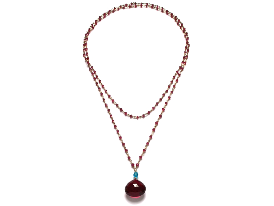 ruby, apatite & red hydrothermal quartz 38 inch neckpiece   $360.00   item 07-229 