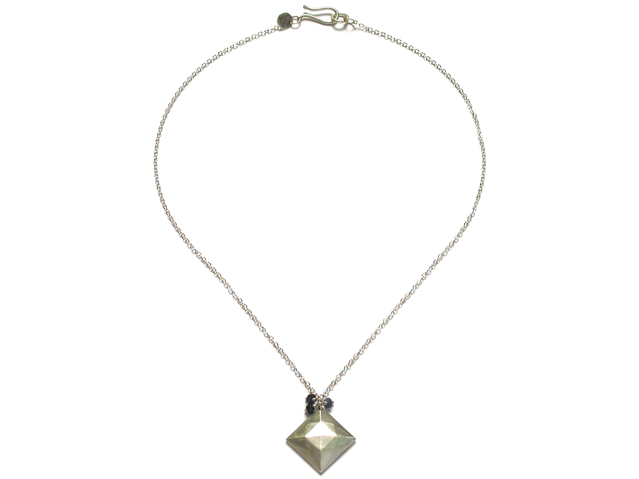 faceted silver square 'gem' & sapphire neckpiece   $195.00   item 07-242 
