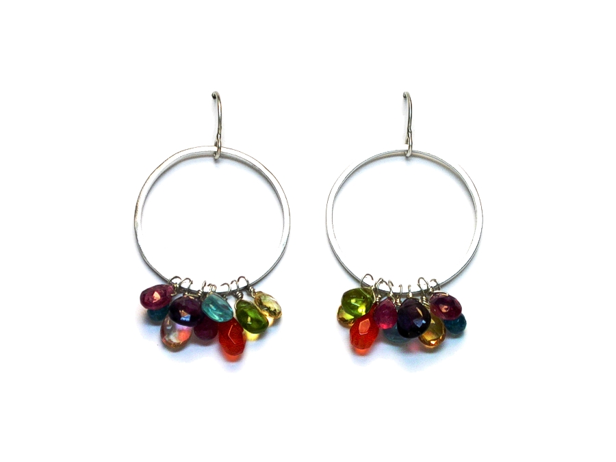 silver link & multicolour briolette earrings   $170.00   item 09-105 