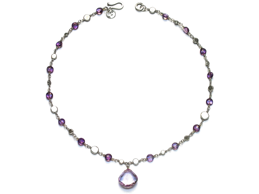 amethyst & silver dot neckpiece with amethyst pendant   $260.00   item 09-135 