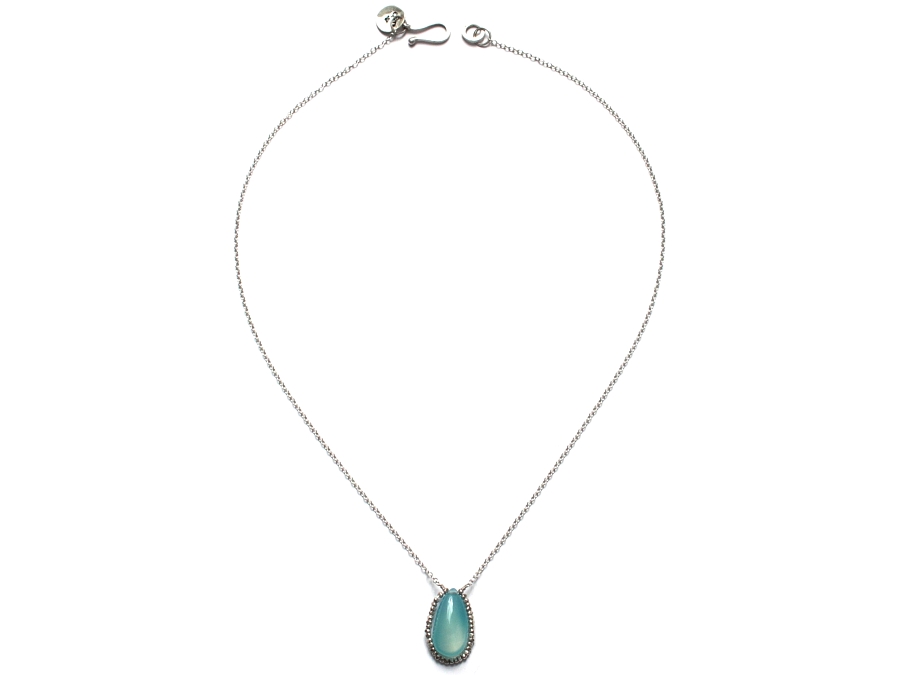 smooth chalcedony drop & woven silver bead pendant   $125.00   item 10-102 