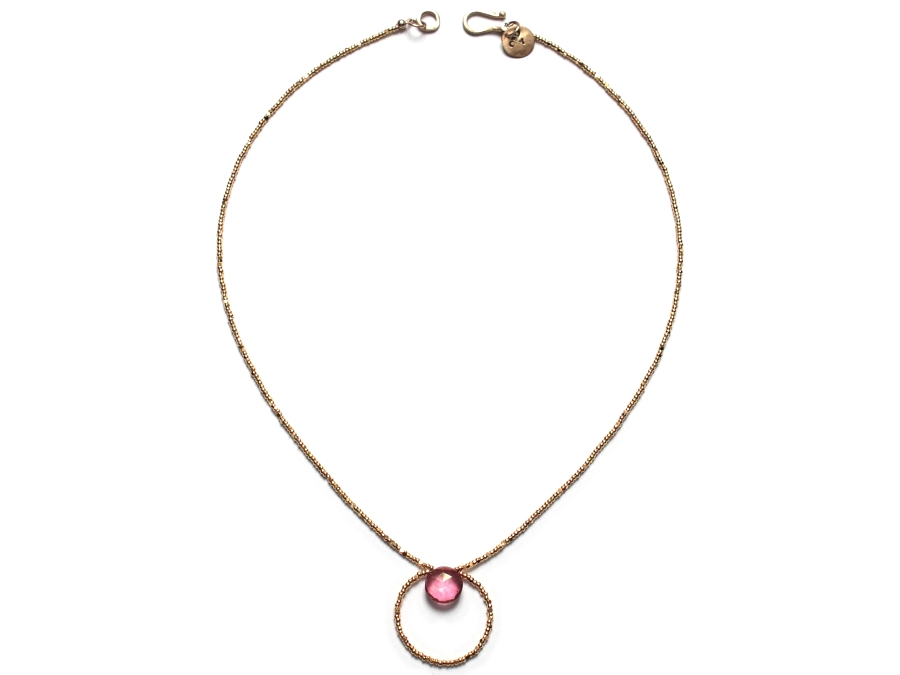 24k gold-plated crystal 'charlotte' bead & pink quartz neckpiece (solid 10k gold clasp)   $160.00   item 10-104 