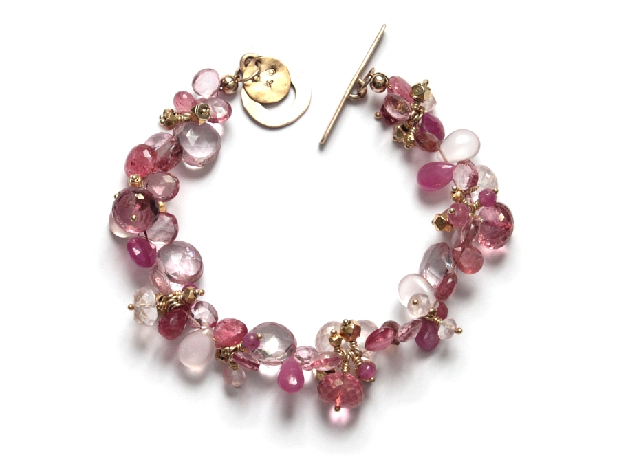 mixed pinks & vermeil 'cluster' briolette bracelet with 10k gold clasp   $395.00   item 10-108 