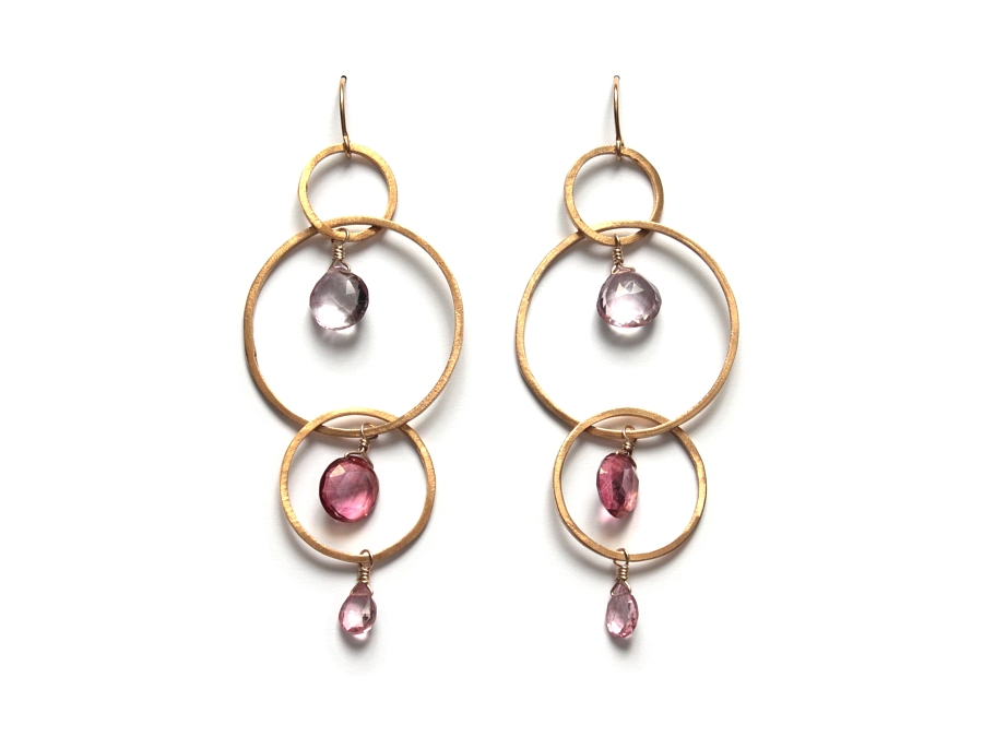 gold-plated silver & pink mystic quartz large triple-link earrings   $210.00   item 10-109 