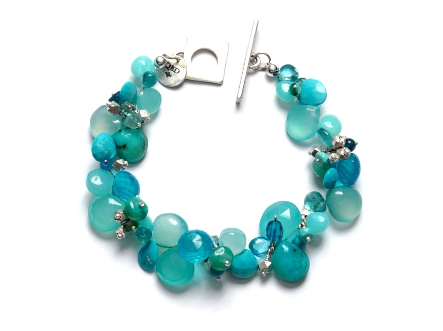 mixed blues & silver cluster briolette bracelet   $340.00   item 10-120 