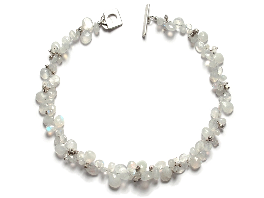 rainbow moonstone & silver cluster briolette neckpiece   $395.00   item 10-122 