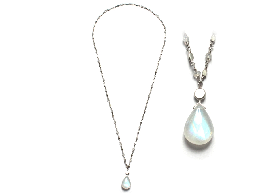28 inch rainbow moonstone & silver neckpiece   $260.00   item 10-129 