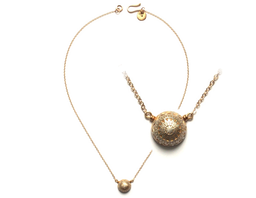 gold plated & brushed silver 'sunburst' dome pendant neckpiece   $175.00   item 10-139 