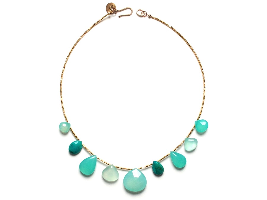 tiny 24k gold-plated crystal 'charlotte' bead, peruvian opal & chalcedony neckpiece   $360.00   item 10-144 